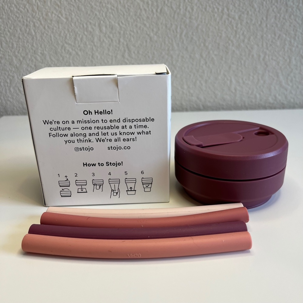NEW Stojo Reusable Collaspable Cup and Straw Set Plum - Picture 2 of 4